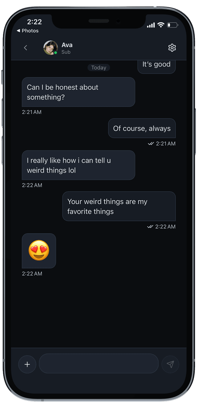 Private partner chat in the Collared dom/sub app