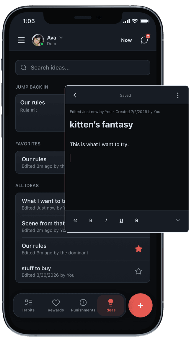 Private and shared kink ideas in the Collared app